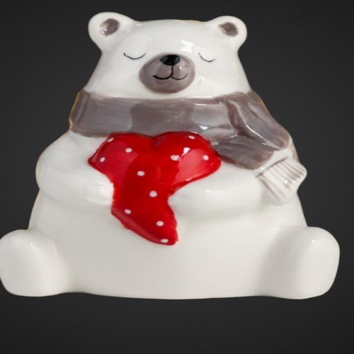Сувенир керамика "Белый мишка, красное сердце в горошек" 9х6,5х8,5 см