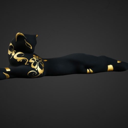 Фигура "Кошка Багира лежачая" роспись черная 7х27х10см