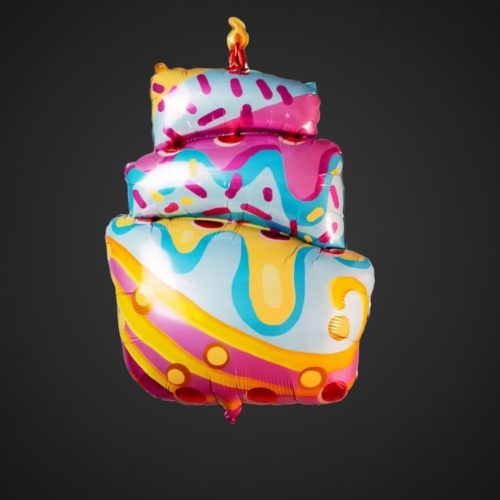 Фольгированный шар Торт разноцветный со свечкой 87 см